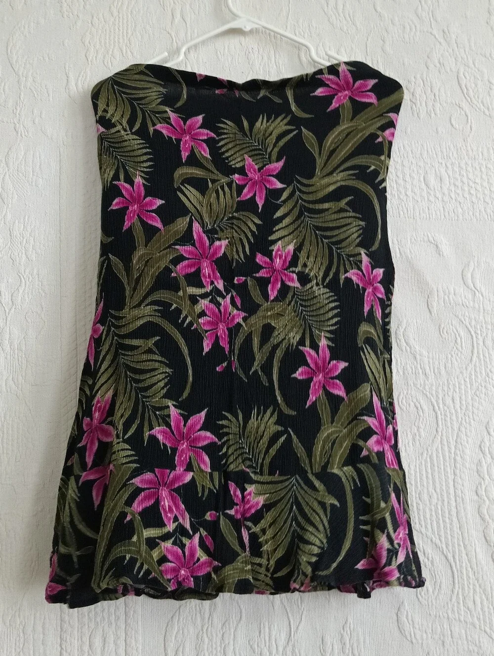 George Black Hawaiian Floral Tube Top Long Flowy Summer Vacation Pink Purple Med - Picture 6 of 6